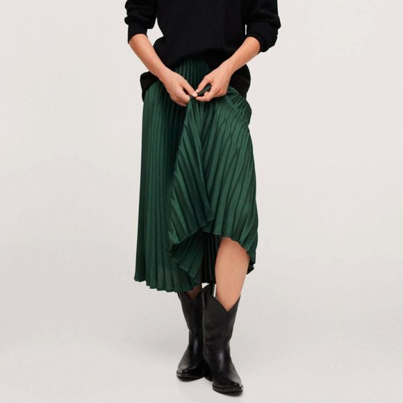 NEW Mango MNG Satin Effect  High Waisted Pleated Midi Skirt - Picture 6 of 16
